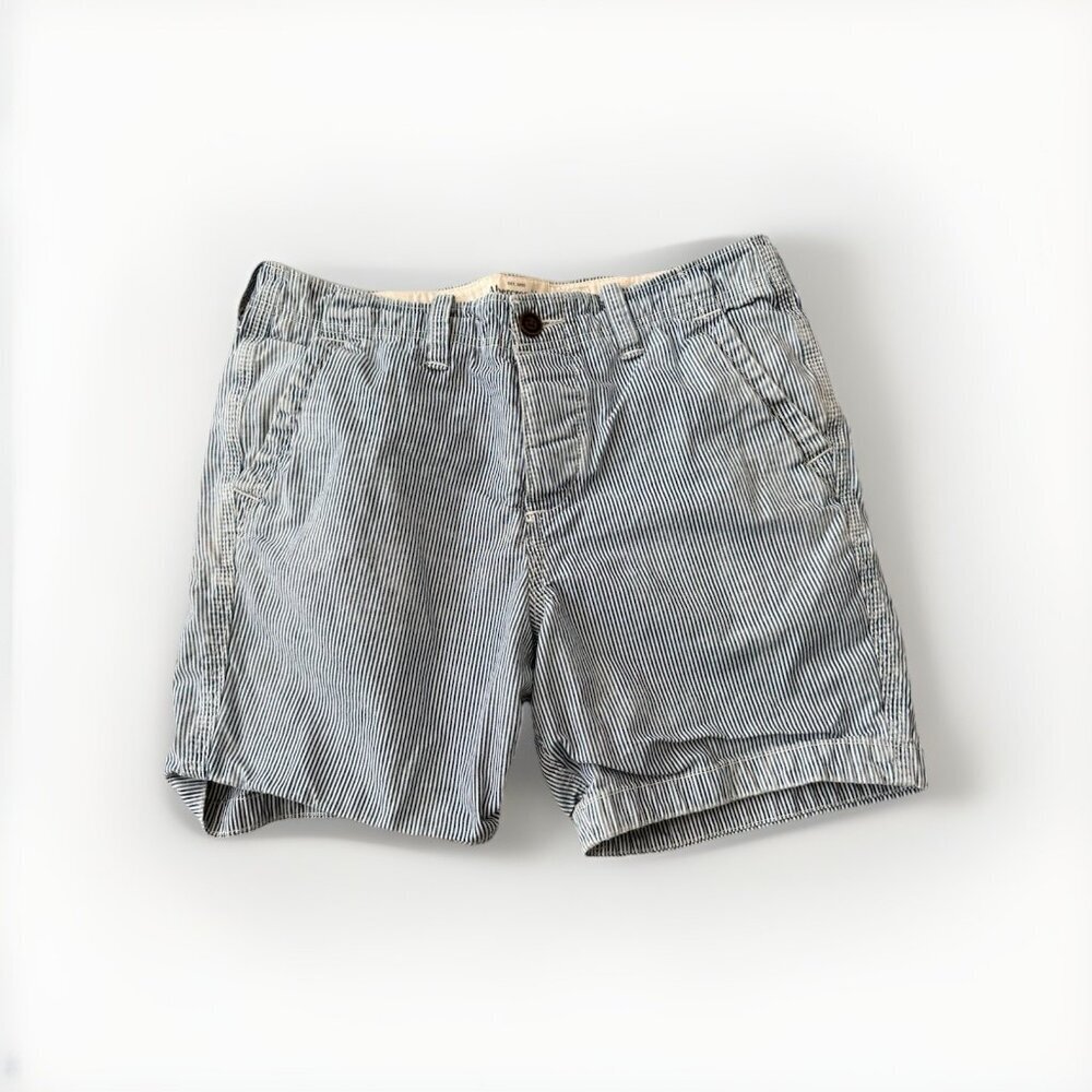Abercrombie & Fitch Shorts 32 Mens Blue White Stripe Seersucker 100% Cotton - Picture 1 of 6
